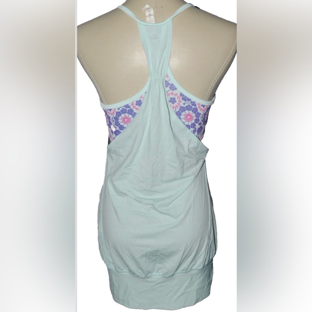 Lululemon Athletica No Limits Tank Top Built In Bra Size 6 Small Green Flower - Picture 3 of 8